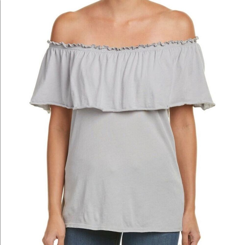 Chaser Off Shoulder Ruffle Sleeveless Gray Top Medium
